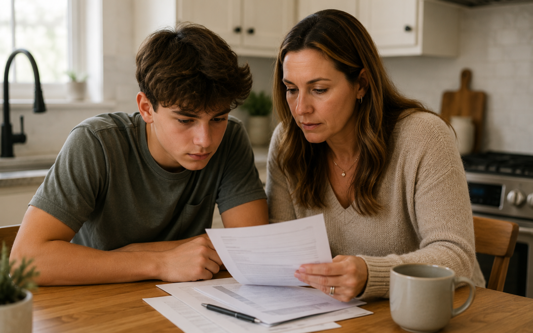 Parent and minor reviewing Oklahoma medical marijuana card application paperwork